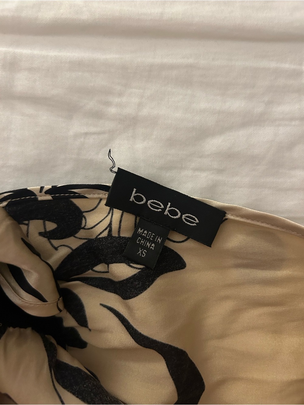 bebe Cream and Black Floral Silk Tie-Back Blouse - Picture 3 of 6